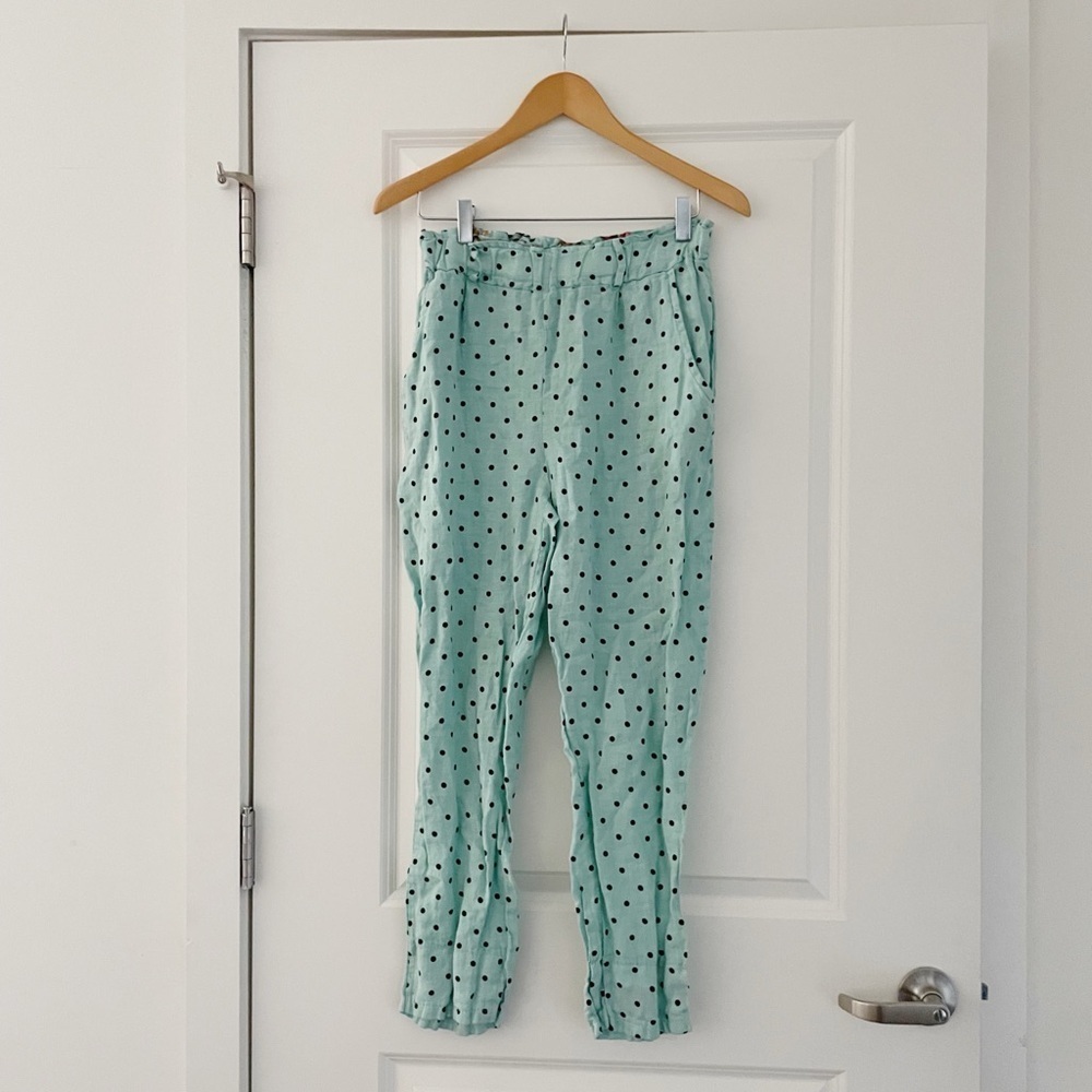 Linen Luv Polka Dot Linen Pants Lagenlook Artsy Mint Green